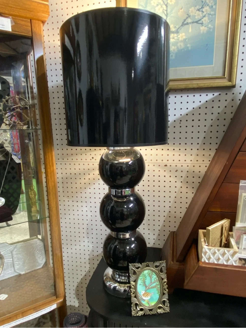 1970s George Kovacs Style Black & Chrome Stacked Ball Table Lamp